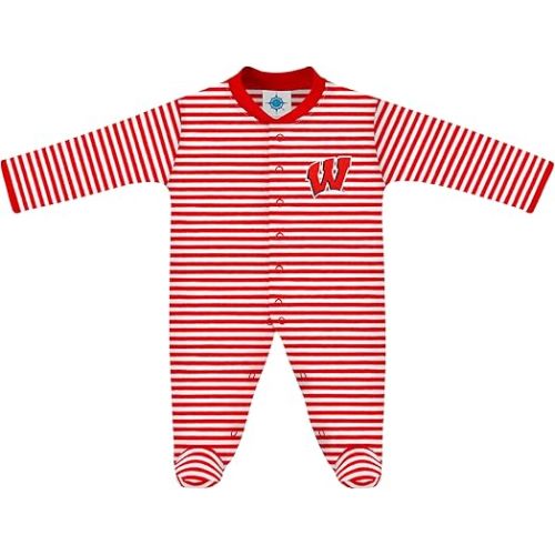 Creative Knitwear College Baby Striped Footed Romper - Team Logo, Multiple Colors, for Boys & Girls (0-9 Months)