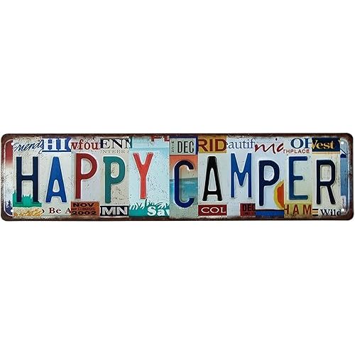 ERLOOD Happy Camper Retro Metal Tin Sign Home Wall Man Cave Farmhouse Country Wall Decor Sign Outdoor 16 x 4 Inches