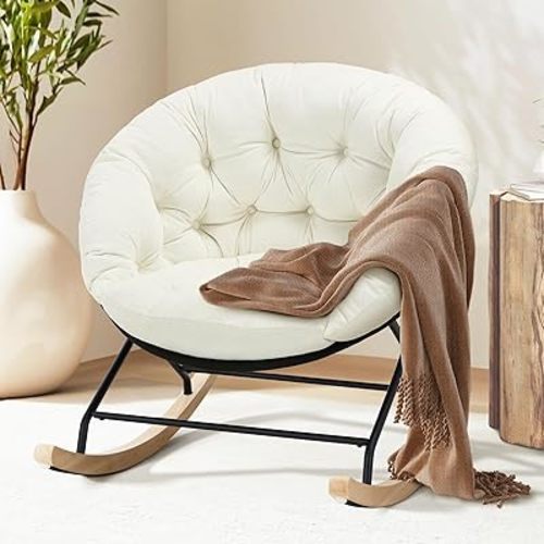 COLAMY Nursery Rocking Chair, Indoor Glider Rocker Living Room Chair with Comfy Cushions, Wood Base and Metal Legs for Bedroom, Office, Cream