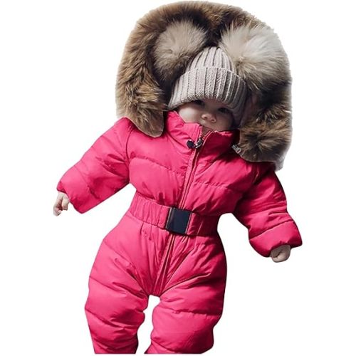 Outerwear Romper Coat Warm Infant Baby Jacket Snowsuit Girls Hooded Jumpsuit Girls Snow for Kids (Red, 0-3 Months)