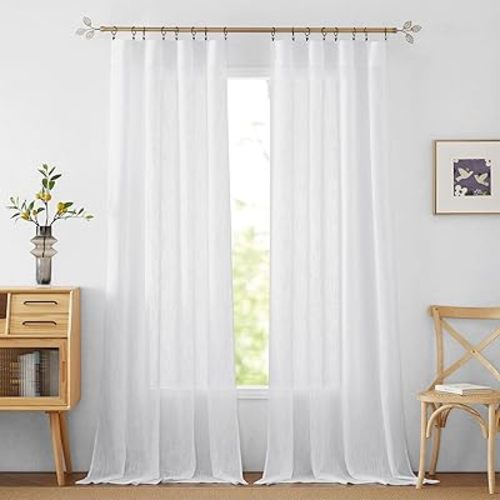 RYB HOME Extra Long Curtains 108 inches Long, White Sheer Drapes Rod Pocket Living Room Bedroom Dining, W 52 x L 108, 2 Panels