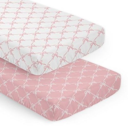 Sweet Jojo Designs Girls Fitted Crib Sheets Set Ballerina and Ballet Bows Pink and White 2pc