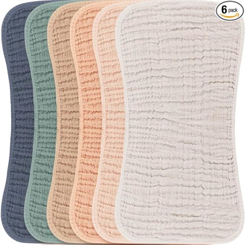 Konssy Muslin Baby Burp Cloths Sets for Unisex- 6 Pack Large 100% Cotton Burping Clothes for Newborn, Baby Girls and Boys