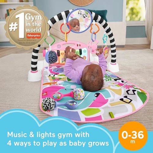 Fisher-Price Baby Gift Set Glow and Grow Kick & Play Piano Gym Baby Playmat & Musical Toy with Smart Stages Learning Content, plus 2 Maracas for Ages 0+ Months, Pink - New Pink + Maracas