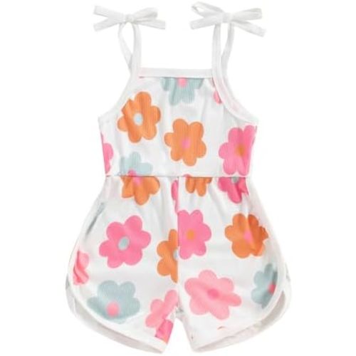 WZTYYDS Toddler Baby Girl Summer Clothes Floral Romper Tie-Up Strap Halter Jumpsuit Infant Summer Sling Playsuit 6M-3T