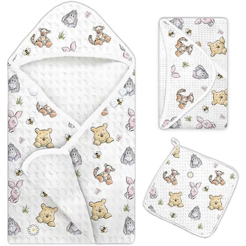 1PCS Classic Winnie Hooded Baby Towels, The Pooh Toddler Towels, Baby Bath Towel for Newborns, Soft & Absorbent, with 1 Toddler Face Towel 32 * 32IN