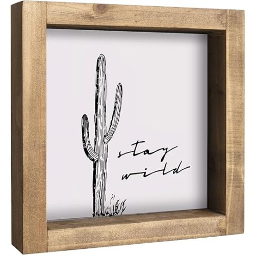 flangairy Western Wall Decor, Cactus Wall Art, Wood Southwest Desert Sign, Southwestern Living Room Aztec Home Farmhouse Table Desk Shelf Boho Decorations