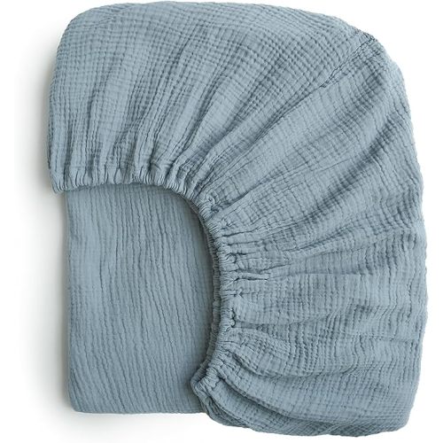 Konssy Muslin Fitted Crib Sheets 100% Cotton Baby Crib Sheets for Standard Crib Mattress (28 X 52 Inches), Soft and Breathable for Boy, Girl (Air Blue)