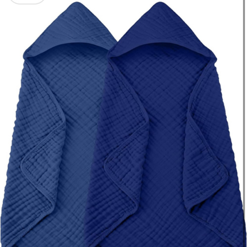 2 Pack Hooded Baby Towels - 100% Muslin Cotton for Newborns, Infants, Toddlers - Large 32x32 Inch Size - Highly Absorbent and Essential for Newborn Care, Deep Navy