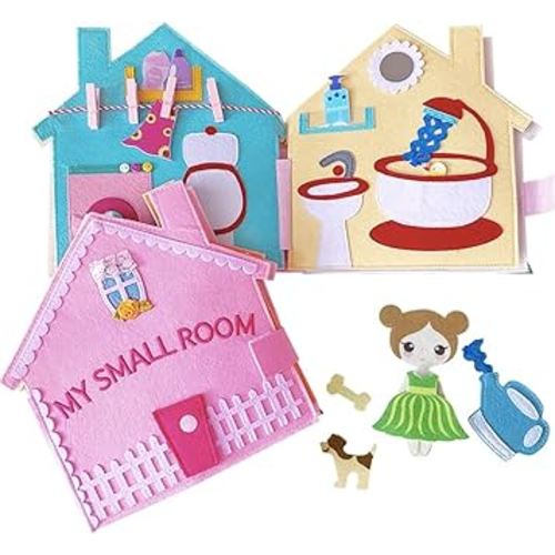 MOVEBO- Quiet Book for Kids - Interactive Felt Busy Book - Montessori Quiet Books for Toddlers - Carry on Travel Quiet Activity Book - Soft Fabric Quiet Books for Children(My Small Room)