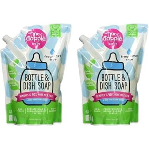 Dapple Refill Pack Baby Bottle and Dish Liquid, Fragrance Free, 33.8 Fluid Ounce (Pack of 2)