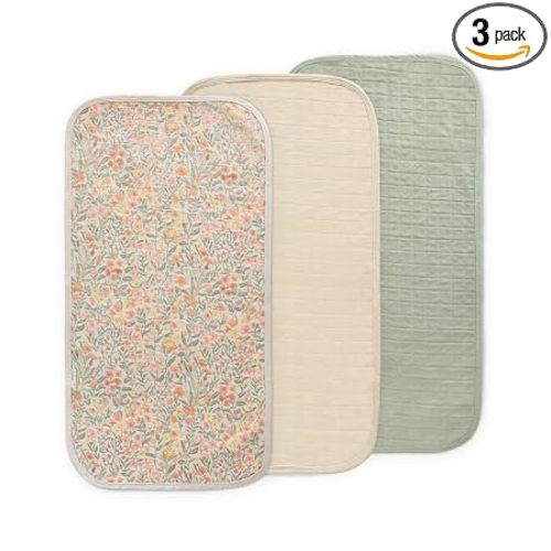 mushie Waterproof Changing Pad Liners | 100% Organic Cotton | Set of 3 (Pastel Blooms Combo)