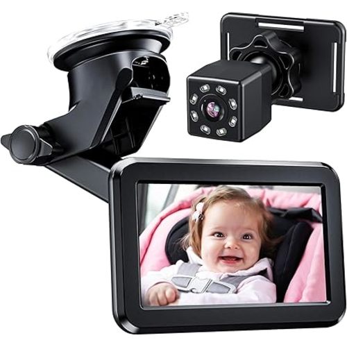 Itomoro Baby Car Mirror, Back Seat Baby Car Camera with HD Night Vision Function Display, Reusable Sucker Bracket, Wide View, 12V Cigarette Lighter, Easily Observe The Baby’s Move