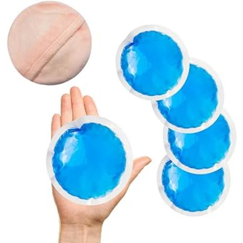 Small Round Cold Pack for Injuries, Reusable Soft Gel Ice Pack with Cloth Backing & Sleeve Hot Cold Compress for Wisdom Teeth, Breastfeeding, Sinus Pain, Reduce Swelling Soreness, First Aid - 5 Packs