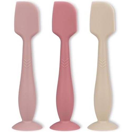 3 Piece Full Size Diaper Cream Applicator Set - Soft Silicone Baby Butt Spatula with Suction Base (Blush/Mauve/Sand)