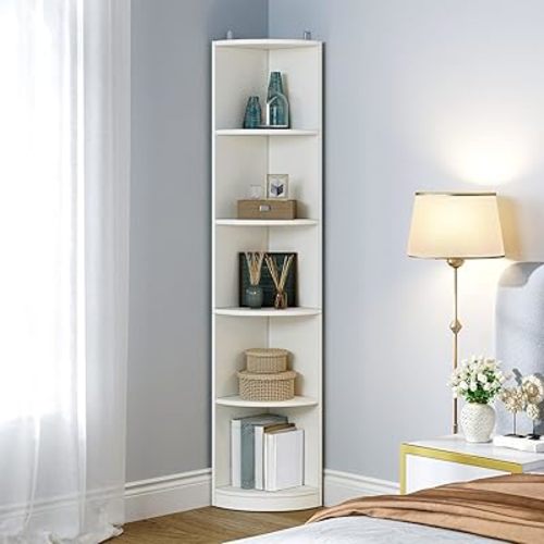 YITAHOME 5-Tier Corner Shelf, 70.8" Tall Modern Free Standing Corner Bookshelf, 5 Shelf Display Corner‘s Bookcase and Bookshelves,Wooden Open Storage Book Shelves for Living Room, Home Office, White