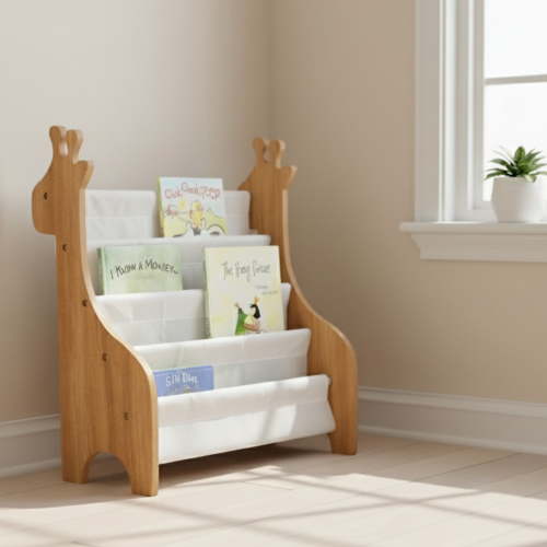 Humble Crew Kids Bookshelf 4 Tier Book Storage Giraffe, Natural/White