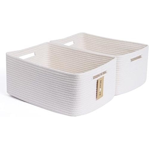Large Storage Baskets for Shelves, Closet Organizers Bins for Clothes Blanket Towels, Baby Nursery, Toy Baskets Box, Woven Rope Baskets, 17 x 13 x 7.5”, 2 Packs Off White