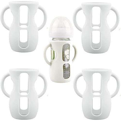 4 Pack Silicone Sleeves for Avent Natural Glass Baby Bottles, Silicone and Easy-Grip Handles for Drop Protection, Compatible with Philips Avent 4/8 OZ Glass Bottle (Milk White, 8 OZ)