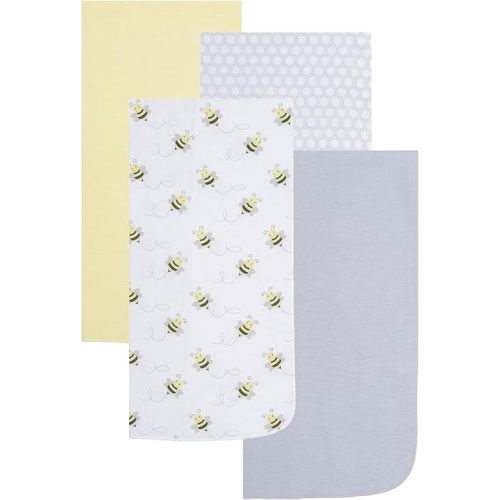 EVERYDAY KIDS 4 Pack of Soft Flannel Receiving Baby Blanket Set for Girls and Boys; Yellow and Gray Baby Swaddle Blankets with Bumble Bee and Honeycomb Designs for Newborn Baby Girl or Boy Nursery