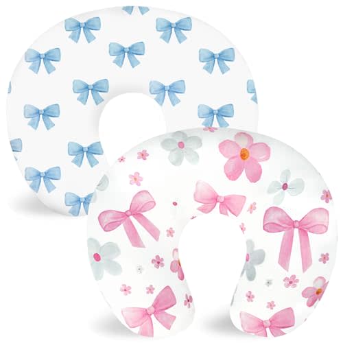 Hooyax Nursing Pillow Covers 2 Pack - Ultra Soft & Stretchable Breastfeeding Pillow Slipcovers, Adorable Cover for Infant Feeding Pillow, for Most Standard Pillows (Bow Flower)