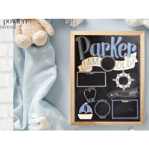 Personalized baby milestone chalkboard/Custom baby stat sign/Reusable photo prop/nautical theme