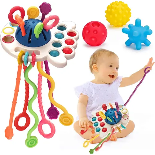 Montessori Pull String Toys for Babies 0-6 6-12 Months Baby Sensory Toys Balls Toddler Travel Infant Toys 9 10 12-18 Month Teethers Developmental Fine Motor Skills Toys for 1 2 Year Old First Gift