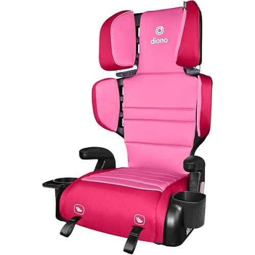 Diono Connect3 RXT 2-in-1 High Back Booster, Slim Fit 3-Across in Many Mid-Sized Sedans and SUVs, for Children from 40-120 lbs., Lightweight with Latch, Pink Cotton Candy