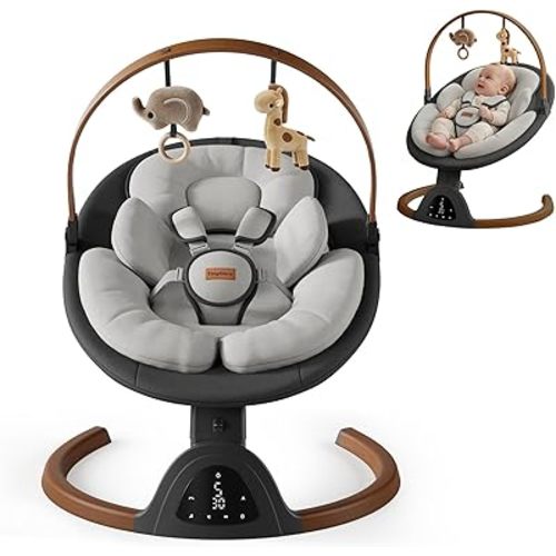 Baby Swings for Infants, TinyGlow Baby Swing, Electric Baby Swing with Remote Control, 10 Preset Melodies, 5 Natural Motion Speeds, Portable Infant Swing for Indoor & Outdoor Use (Black)
