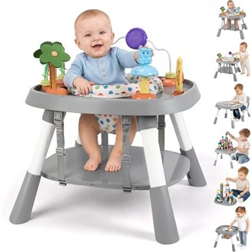 6-in-1 Baby Activity Center, Stationary Standing Activity Table (Grey)