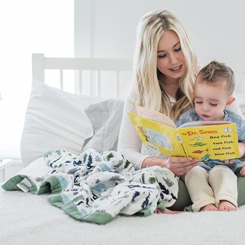 Softest Large 4-Layer Bamboo Muslin Quilt, 47" x 47" Bamboo + Cotton Blanket by Graced Soft Luxuries, Bear's Forest