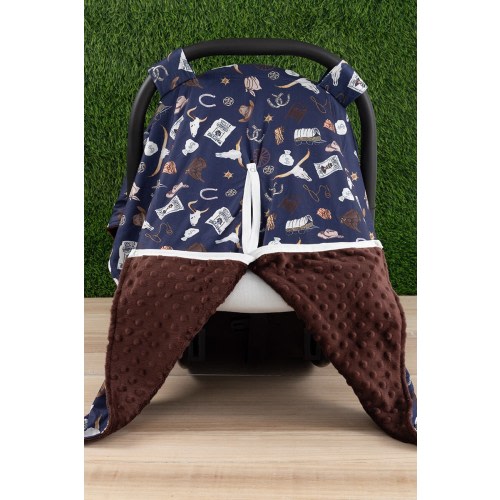 Navy, Cowboy, Cow Skull, Western, Rodeo, Boy, Minky Baby Car Seat Cover