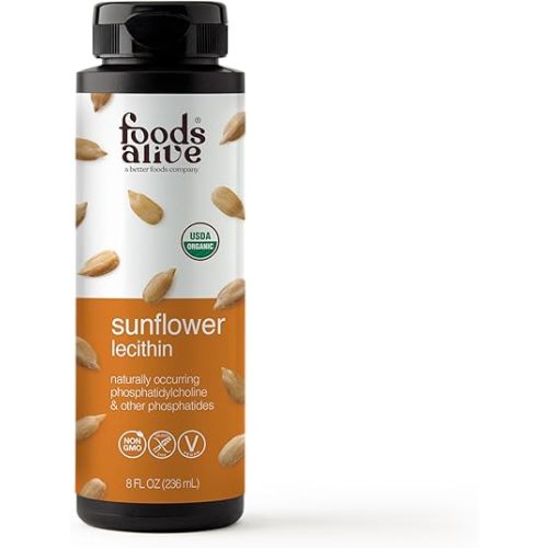 Foods Alive Organic Sunflower Lecithin Liquid, Cold-Pressed, Extra-Virgin, Unrefined, 8 Fl Oz (Pack of 1)