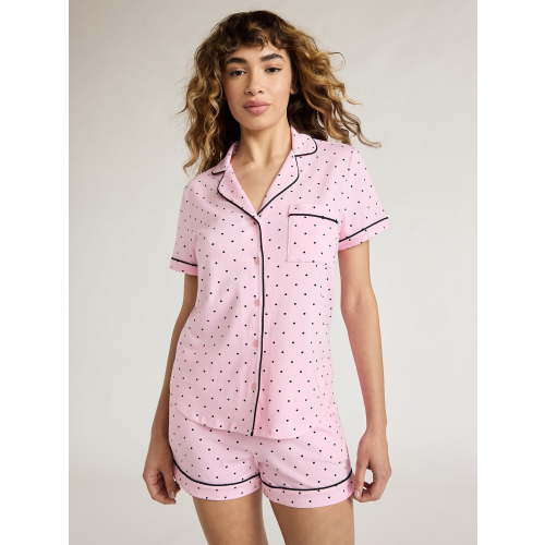 Joyspun Women's Cotton Blend Notch Collar Top and Shorts Pajama Set, 2-Piece, Sizes S to 4X