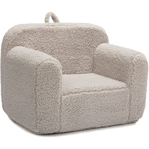ALIMORDEN Kids Ultra-Soft Snuggle Foam Filled Chair, Toddler Cuddly Sherpa Reading Couch for Boys and Girls, Light Grey