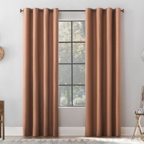 50"x96" Archaeo Total Blackout Textured Linen Blend Grommet Top Curtain Panel Pecan Brown: Modern Noise Reduction