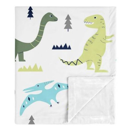 Sweet Jojo Designs Boy Baby Security Blanket Mod Dinosaur Blue Green and Grey