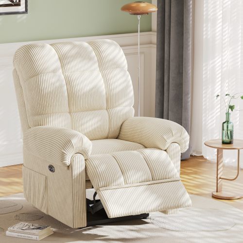 Recliner Chair for Adults,Corduroy Electric Recline Sofa Chair with USB Port,Adjustable Comfy Cloud Sofa,Tool-Free Setup,Beige
