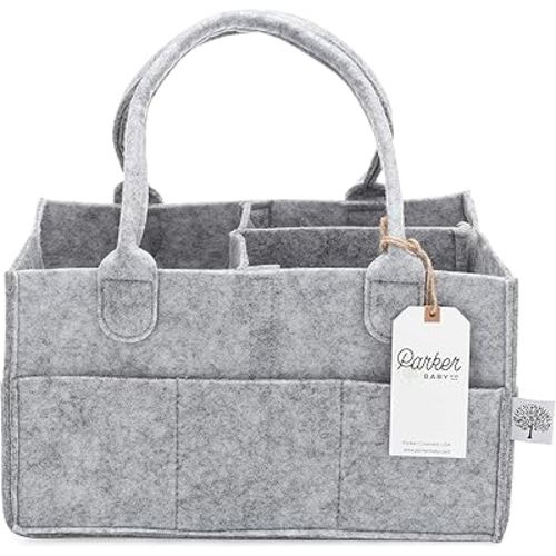 Parker Baby Diaper Caddy - Nursery Storage Bin and Car Organizer for Diapers and Baby Wipes (Gray, Regular)