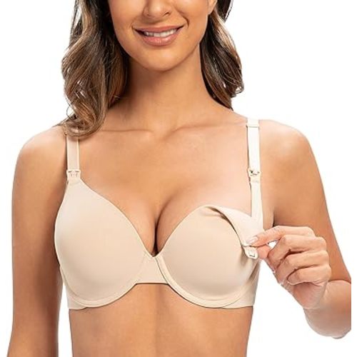 MELENECA Women's Full Coverage Underwire Support Plus Size Breastfeeding Nursing Bra