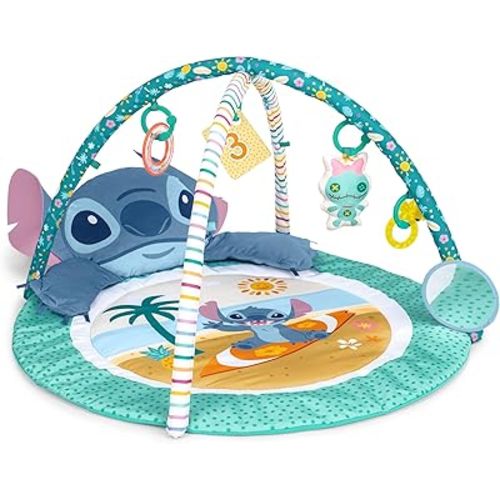 Bright Starts Disney Baby Stitch Party in Paradise Play Gym & Mat, Includes 5 Take Along Toys with Removable Stich Plush, Ages 0M+