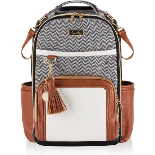 Itzy Ritzy Diaper Bag Backpack – Large Capacity Boss Plus Baby Backpack Diaper Bag Featuring 19 Pockets, Changing Pad, Stroller Clips, and Comfortable Backpack Straps, Coffee & Cream Boss Plus