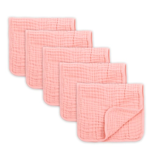Muslin Baby Burp Cloths 5 Pack Cotton Burping Rags for Ultra Soft and Absorbent Unisex Spit Up Rags for Boys and Girls Baby Registry gift 20'' X 10'' Peachy Pink