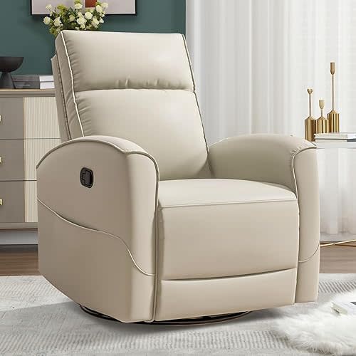 HAOMARKETS Swivel Rocker Recliner Chair, Manual Faux Leather Glider Rocking Recliners for Adults, 360° Swivel Nursery Reclining Sofa with Storage Pocket