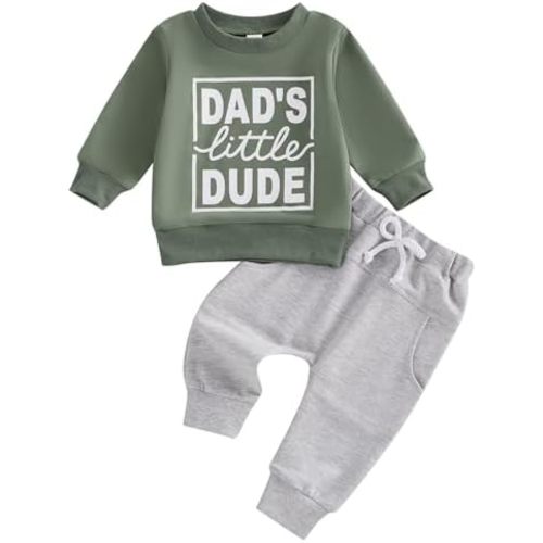 Kupretty Toddler Baby Boy Fall Winter Clothes Letter Graphic Long Sleeve Sweatshirt Pullover Tops + Joggers Pants Outfit Set 6-12 M