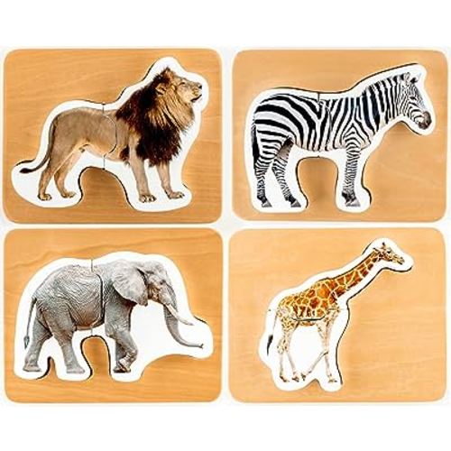 Wooden Montessori Animal Puzzles for Toddlers 2+ Years | Realistic Chunky Safari Animal Shape Puzzle | Educational Learning Toy