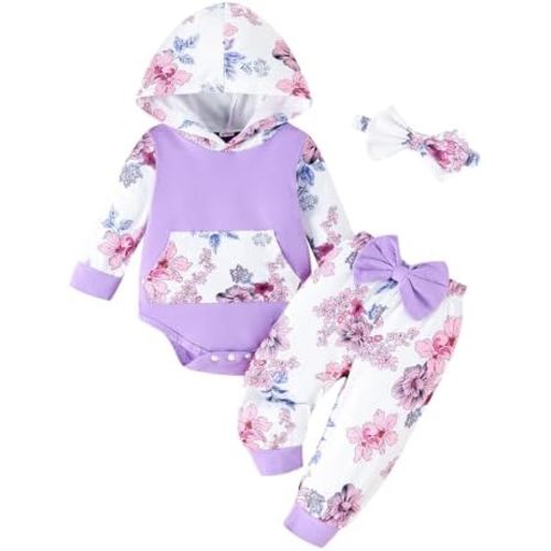Newborn Infant Baby Girl Clothes 0-3-6-9-12-18 Months Outfits Sets Romper + Pants + Bow Headband for Girls