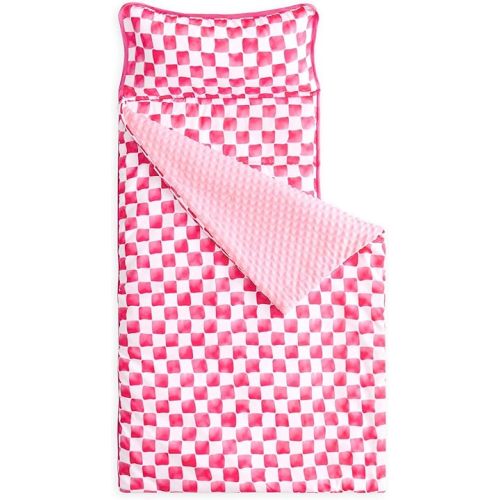 Wake In Cloud - Toddler Nap Mat with Pillow and Minky Fleece Blanket, for Kids Boys Girls in Daycare Preschool Kindergarten, Roll Up Sleeping Bag, Gingham Grid Checkered