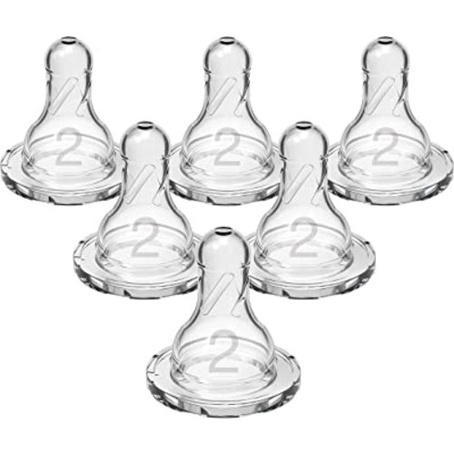 Dr. Brown’s Natural Flow Level 2 Narrow Baby Bottle Silicone Nipple, Medium Flow, 3m+, 100% Silicone Bottle Nipple, 6 Count