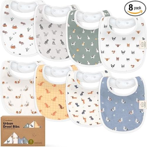 KeaBabies 8-Pack Organic Baby Bibs for Drooling and Teething - Soft Cotton Bibs for Baby Girl, Boy, Extra Absorbent, Easy to Clean & Put On for Toddler, Newborn, Infant 0-24 Months (Pets & Paws)